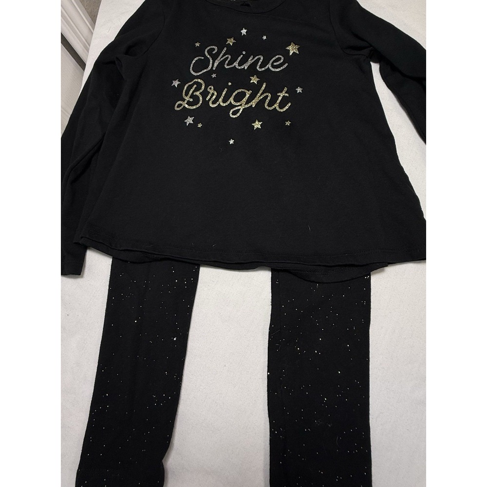 Jumping Beans Shine Bright Black Glitter Top 5T & Cat & Jack Sparkle Leggings 4T
